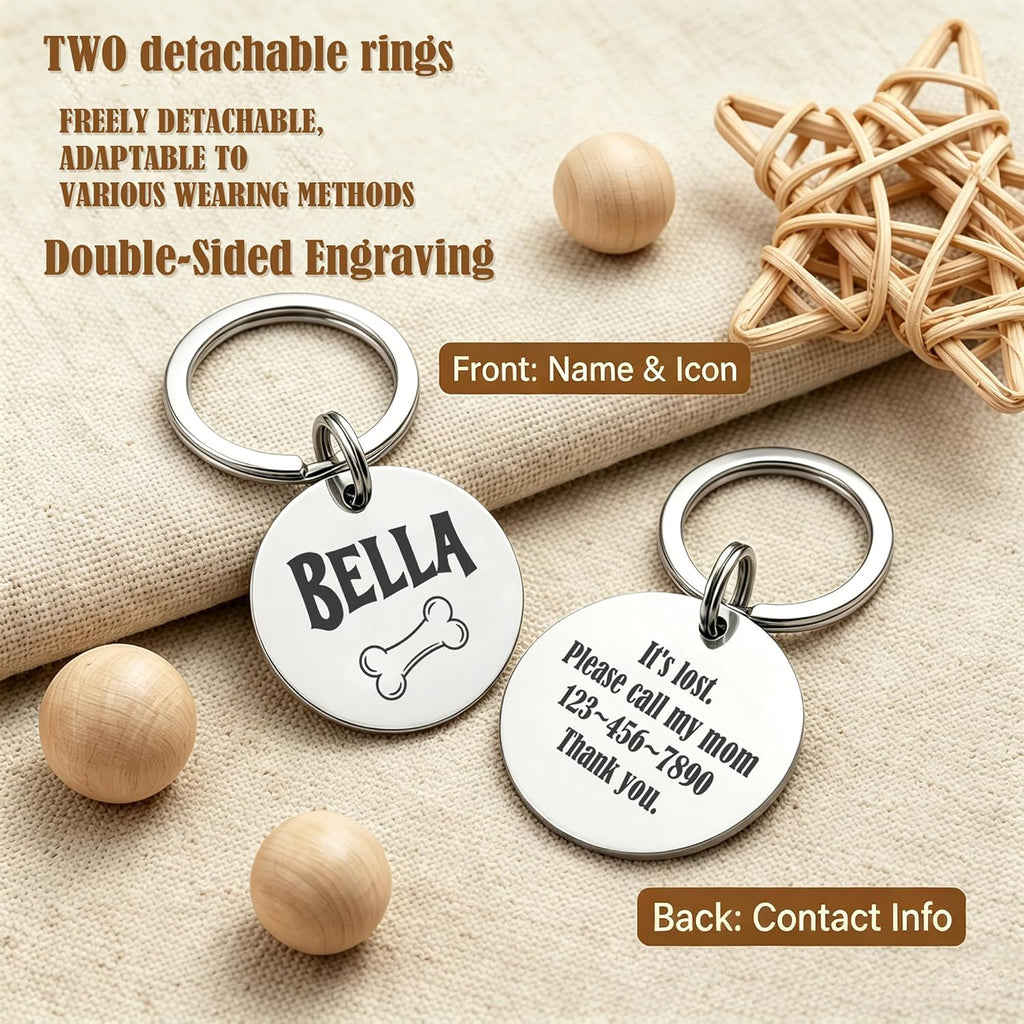 Personalized Stainless Steel Dog Tag, Laser Engraved Pet ID