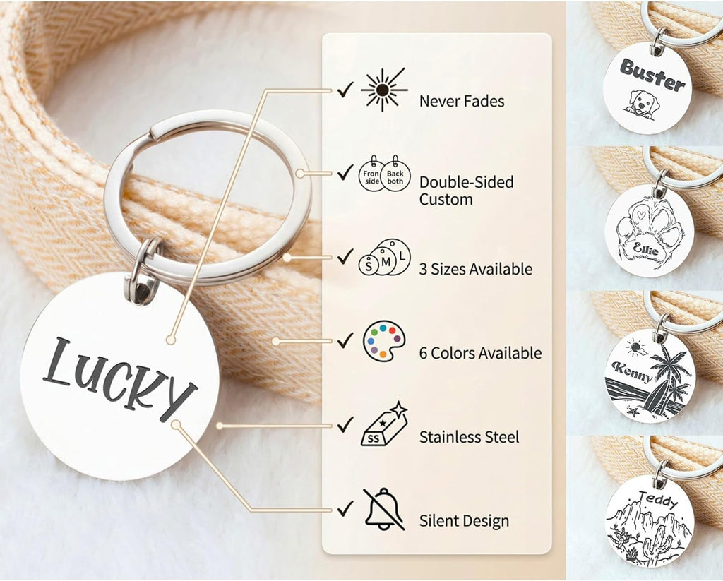Personalized Stainless Steel Dog Tag, Laser Engraved Pet ID