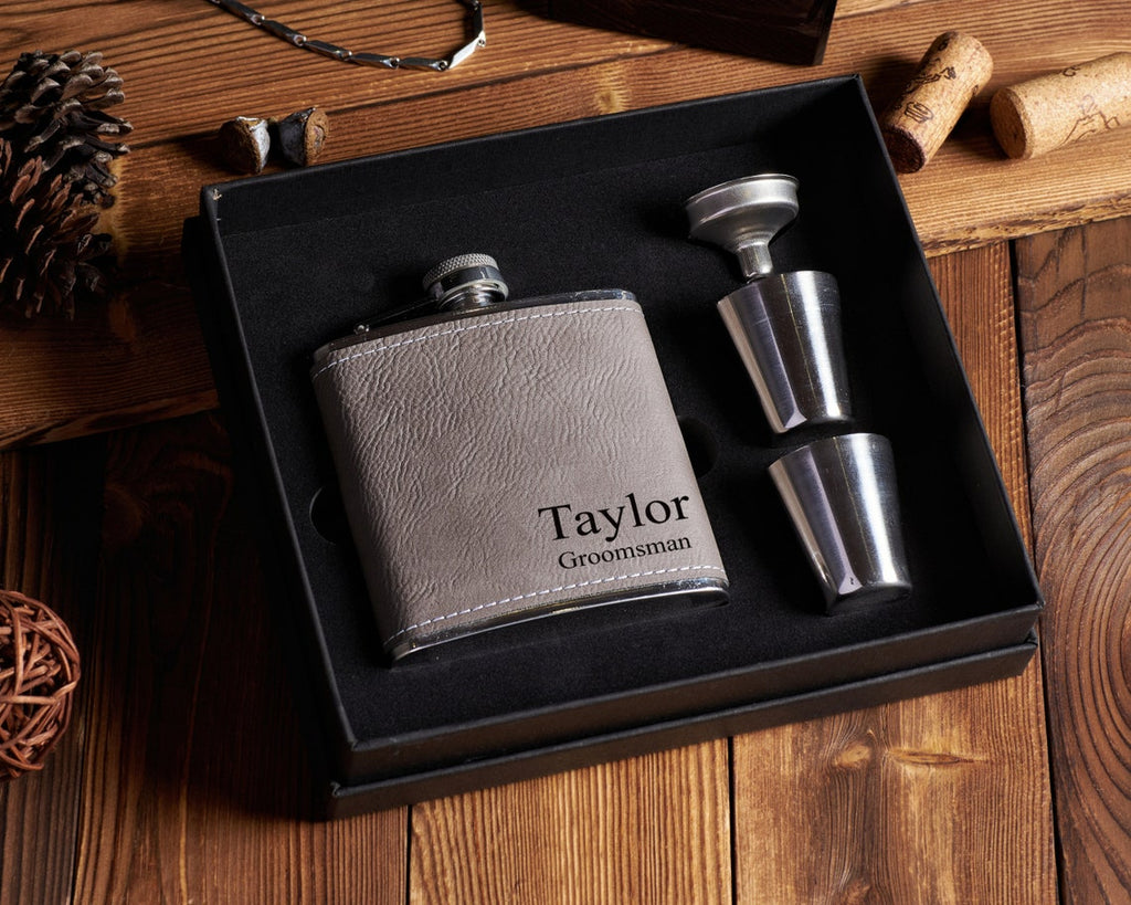 Personalized Flask For Men, Customized Engraved Groomsman And Best Man Gift, Wedding Flask For Groom, Dad, Boyfriend, And Husband, Unique Groomsman Proposal Gift For Bachelor Party, Monogrammed Flask Gift Set, Father's Day Gift