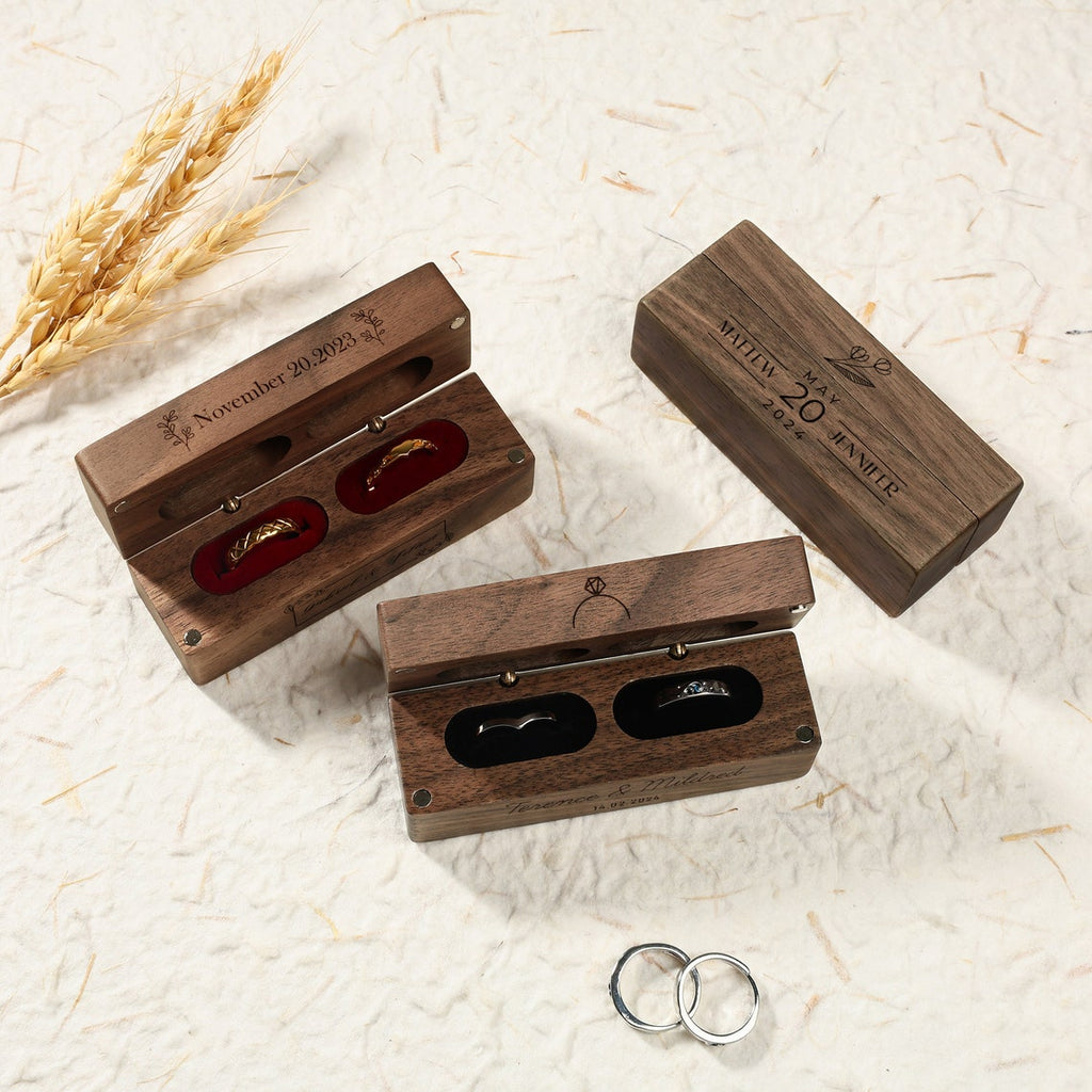 Personalized Wood Double Ring Box: Rustic Wedding Proposal