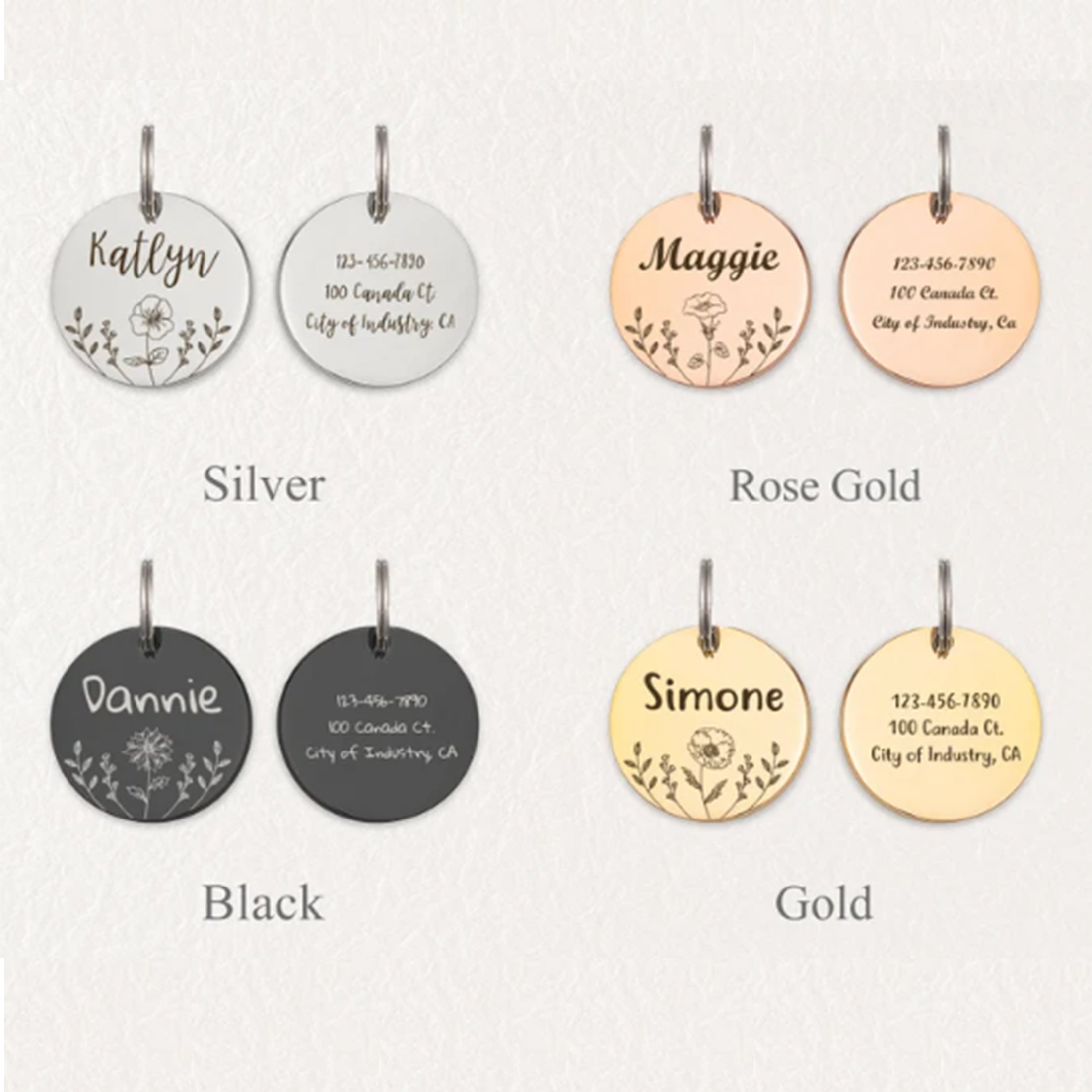 Personalized Stainless Steel Dog Tag, Laser Engraved Pet ID
