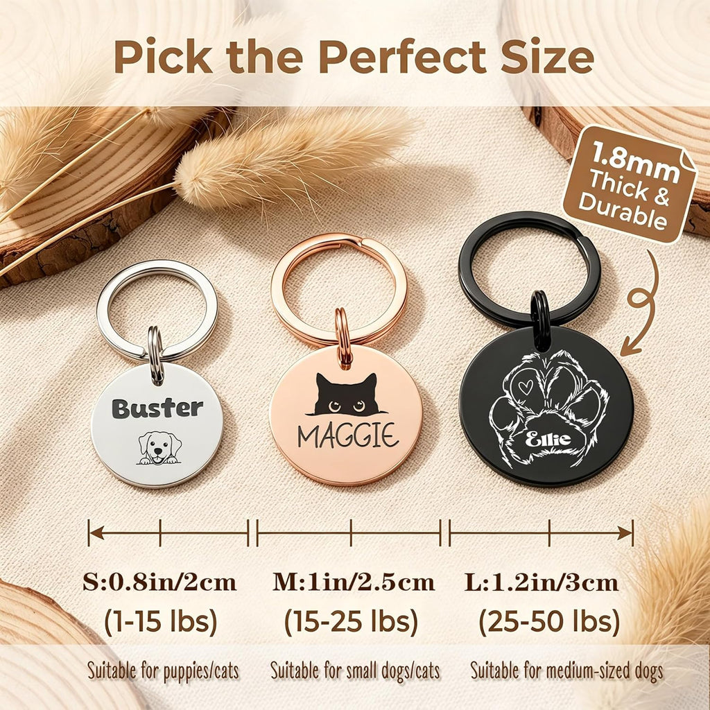 Personalized Stainless Steel Dog Tag, Laser Engraved Pet ID