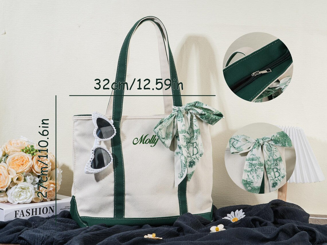 Embroidered Personalized Tote Bag, Monogram Tote Bag, Gift for Her, Gift for Mom, Bridesmaid Gift, Bride Gift, Travel Bag, Teacher Gifts