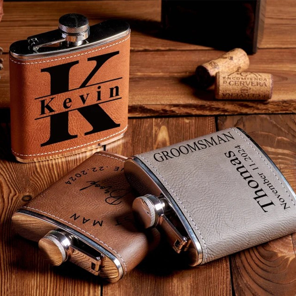 Personalized Flask For Men, Customized Engraved Groomsman And Best Man Gift, Wedding Flask For Groom, Dad, Boyfriend, And Husband, Unique Groomsman Proposal Gift For Bachelor Party, Monogrammed Flask Gift Set, Father's Day Gift