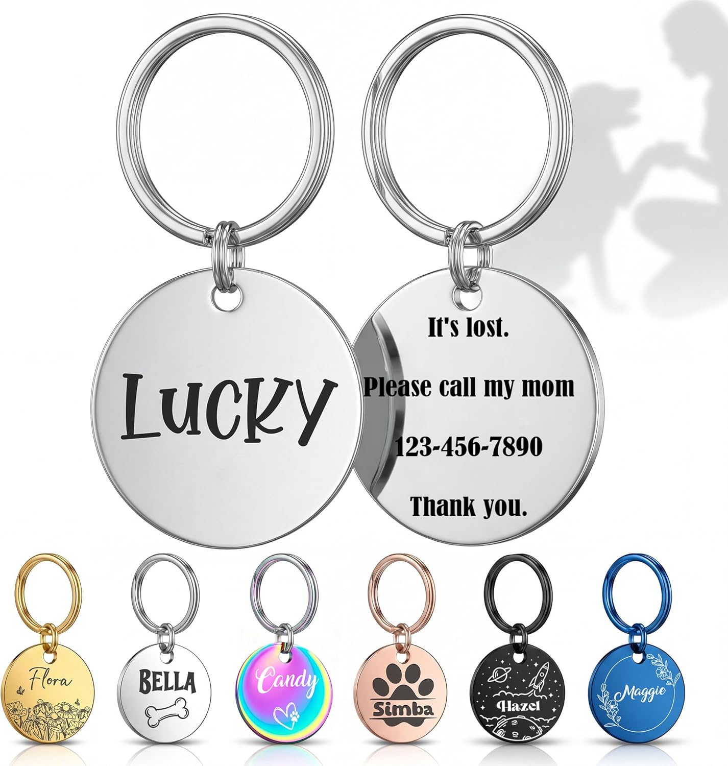 Personalized Stainless Steel Dog Tag, Laser Engraved Pet ID