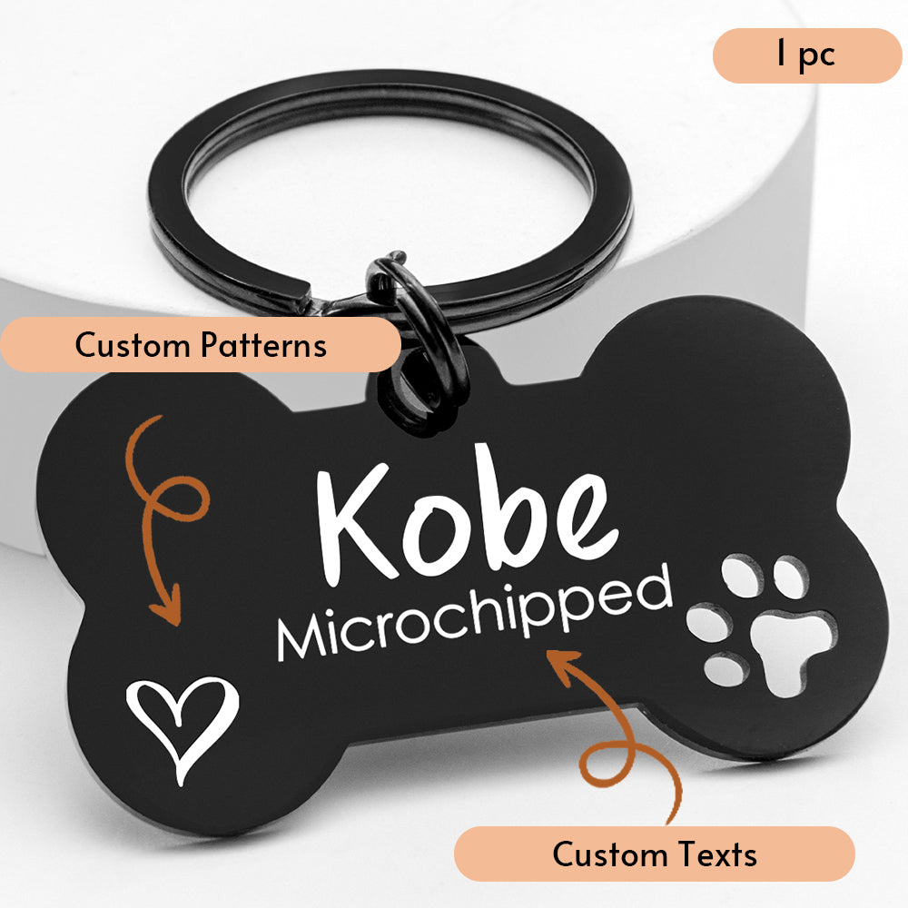 Bone Dog Tag: Hollow Paw, Engraved Pet ID, Stainless Steel