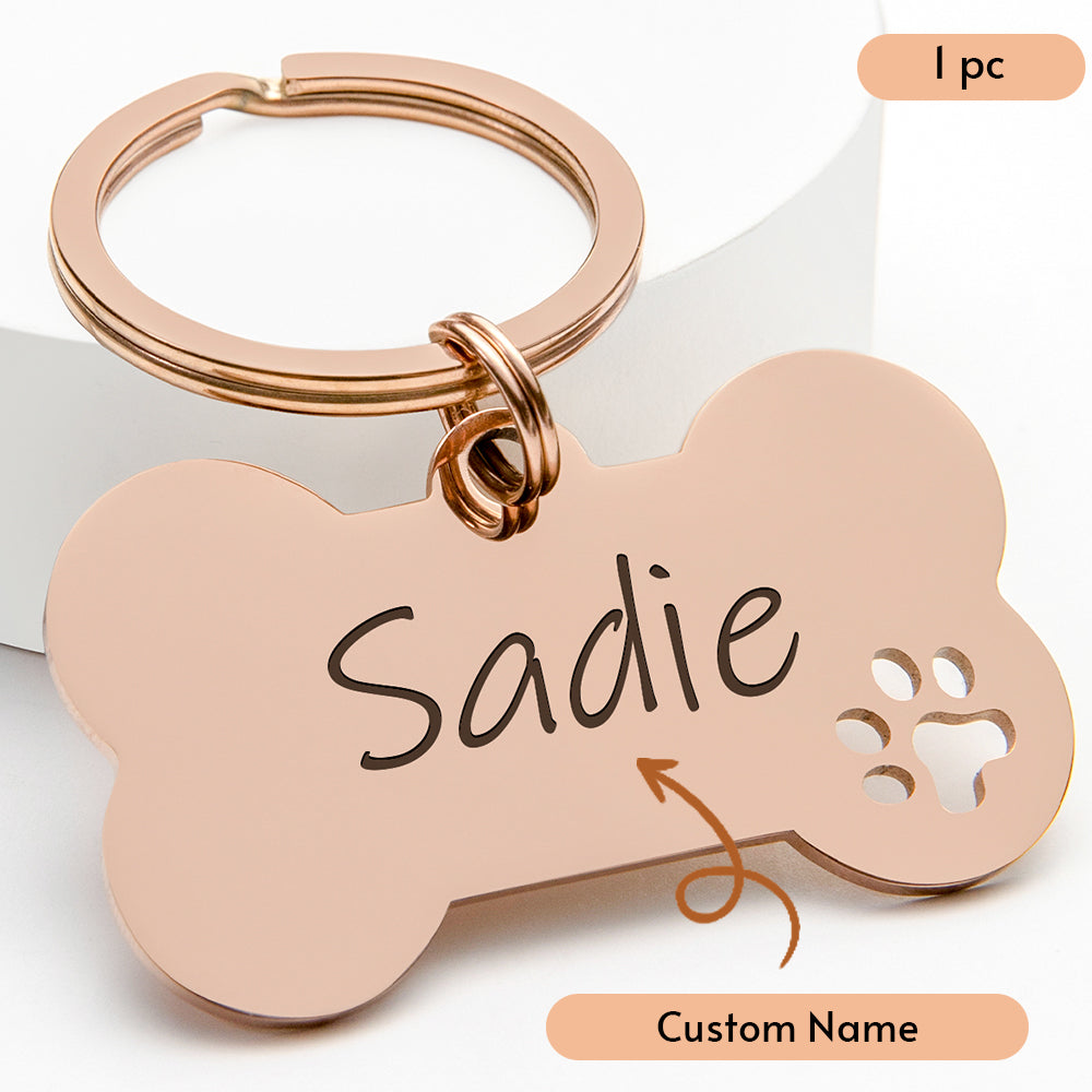 Bone Dog Tag: Hollow Paw, Engraved Pet ID, Stainless Steel