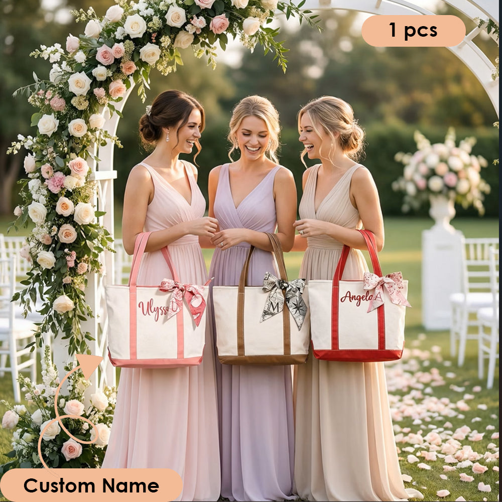 Embroidered Personalized Tote Bag, Monogram Tote Bag, Gift for Her, Gift for Mom, Bridesmaid Gift, Bride Gift, Travel Bag, Teacher Gifts