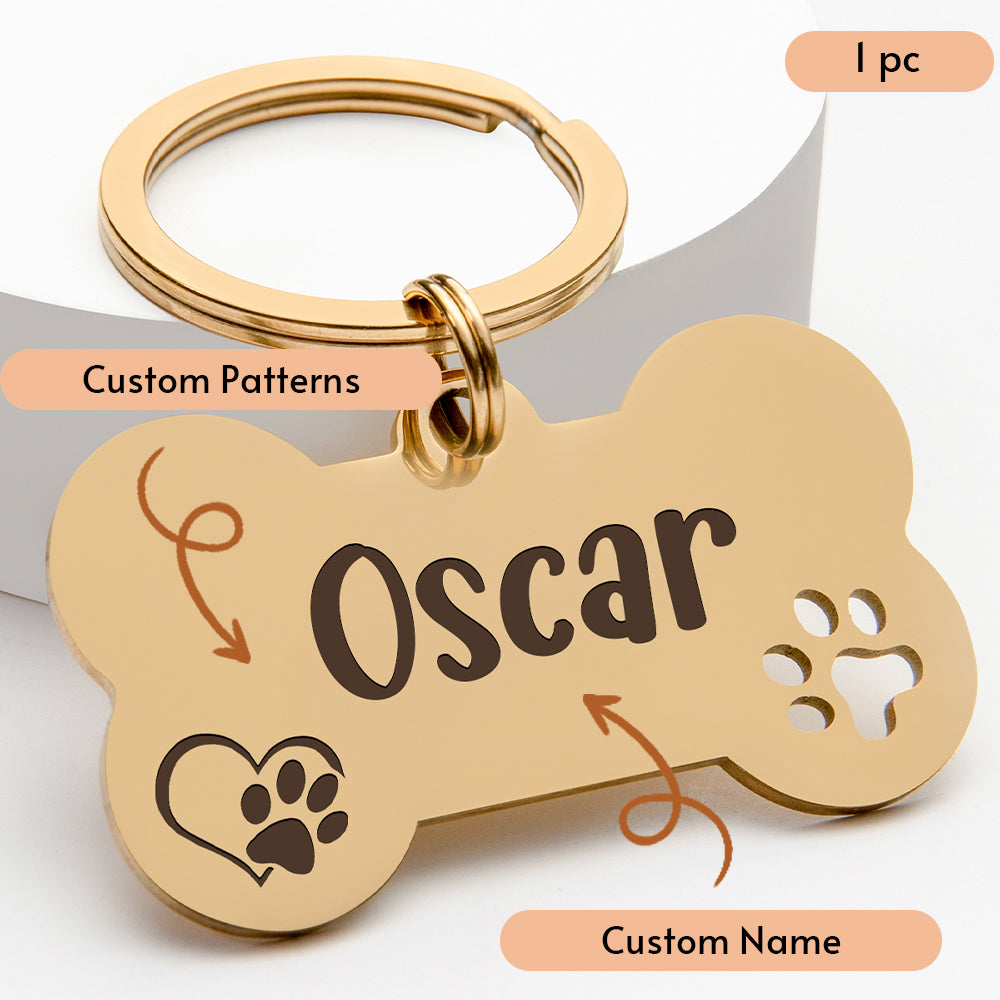 Bone Dog Tag: Hollow Paw, Engraved Pet ID, Stainless Steel