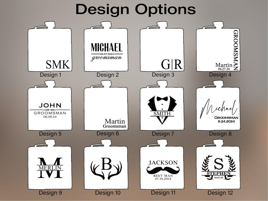 Personalized Flask For Men, Customized Engraved Groomsman And Best Man Gift, Wedding Flask For Groom, Dad, Boyfriend, And Husband, Unique Groomsman Proposal Gift For Bachelor Party, Monogrammed Flask Gift Set, Father's Day Gift