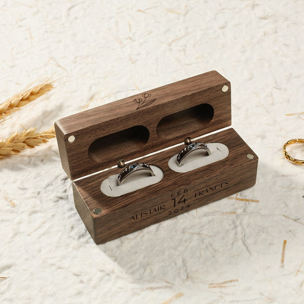Personalized Wood Double Ring Box: Rustic Wedding Proposal
