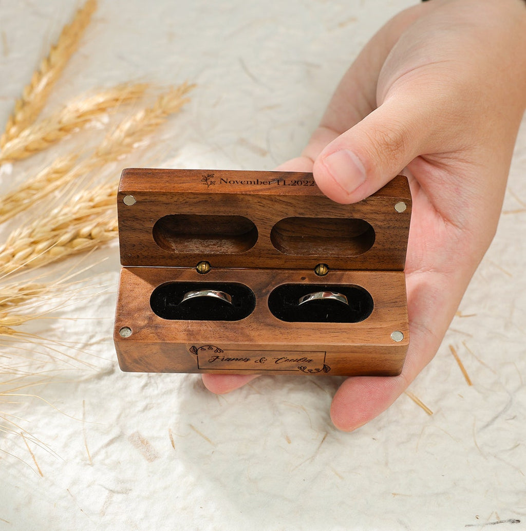 Personalized Wood Double Ring Box: Rustic Wedding Proposal