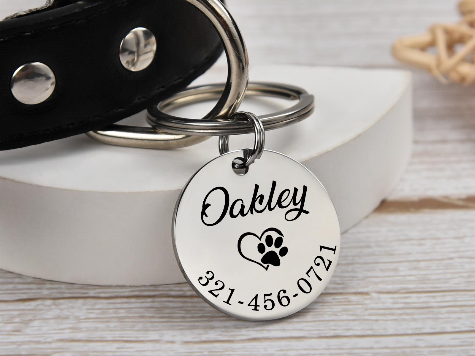 Personalized Stainless Steel Dog Tag, Laser Engraved Pet ID