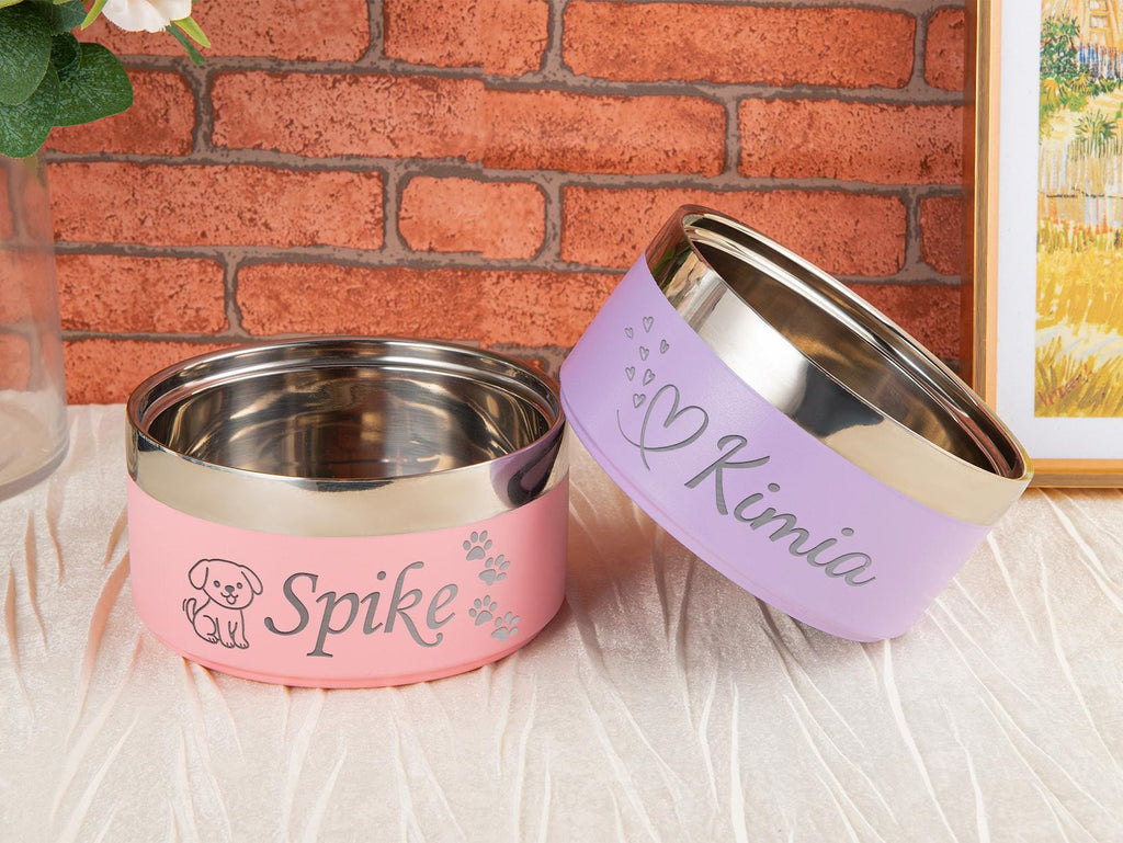 Engraved Stainless Steel Pet Bowl: Custom Insulated Dog & Cat Food and Water Bowl
