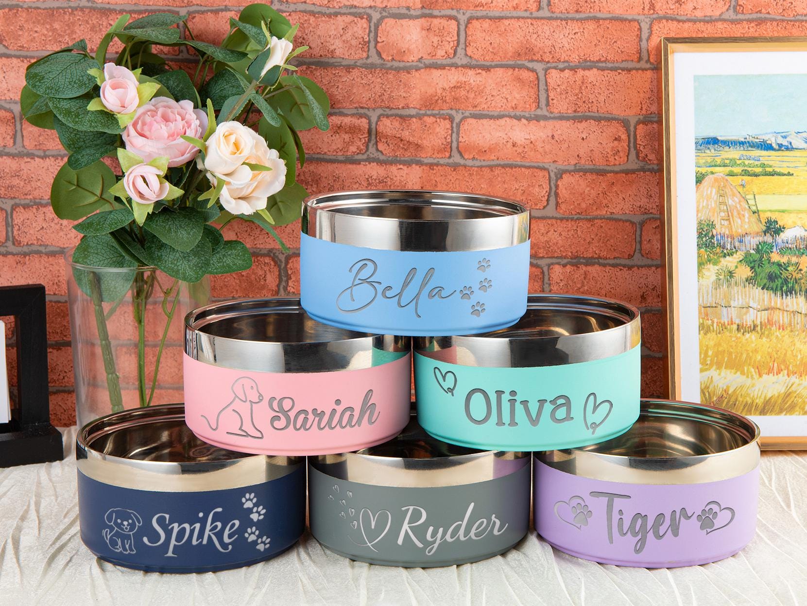 Engraved Stainless Steel Pet Bowl: Custom Insulated Dog & Cat Food and Water Bowl