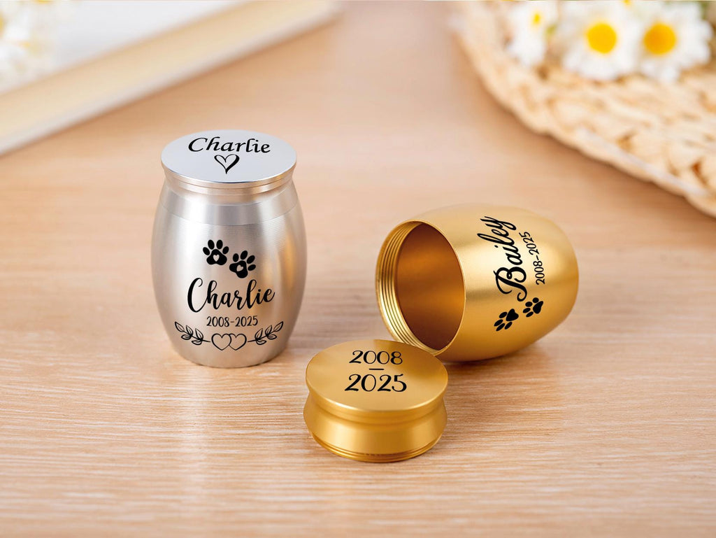 Engraved Pet Cremation Urn: Stainless Steel Mini Ashes Memorial