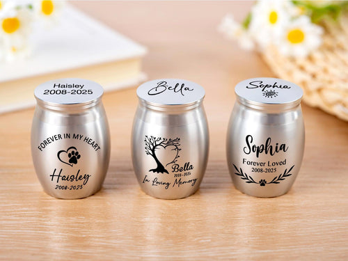 Engraved Pet Cremation Urn: Stainless Steel Mini Ashes Memorial