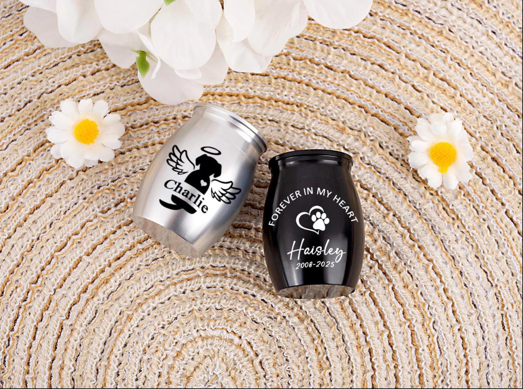 Engraved Pet Cremation Urn: Stainless Steel Mini Ashes Memorial
