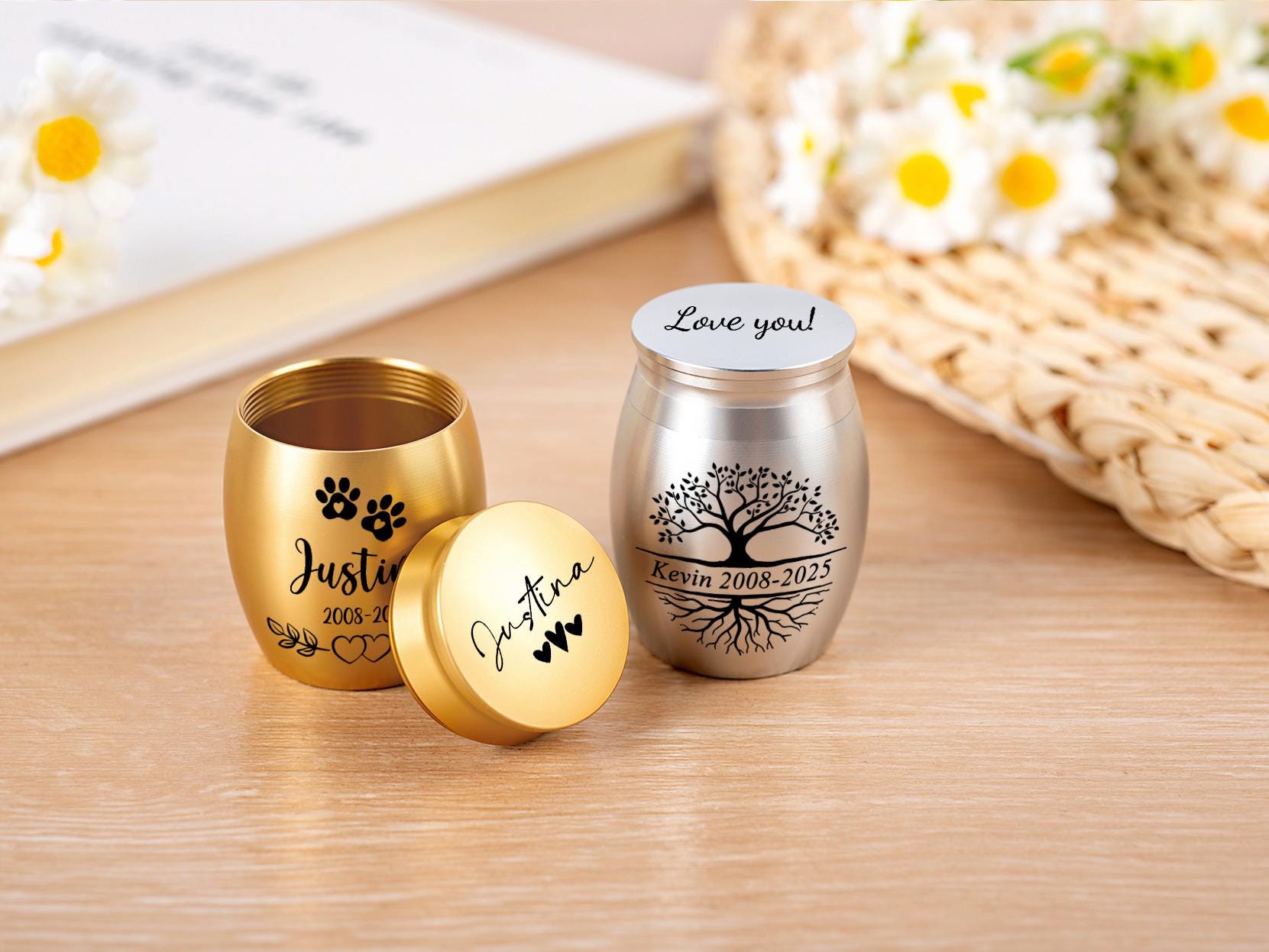 Personalized Tree of Life Mini Cremation Urn: Stainless Steel Memorial