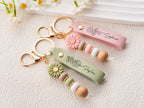 Personalized Daisy Keychain, Beaded Bag Charm, Custom Engraved Name