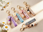 Personalized Daisy Keychain, Beaded Bag Charm, Custom Engraved Name
