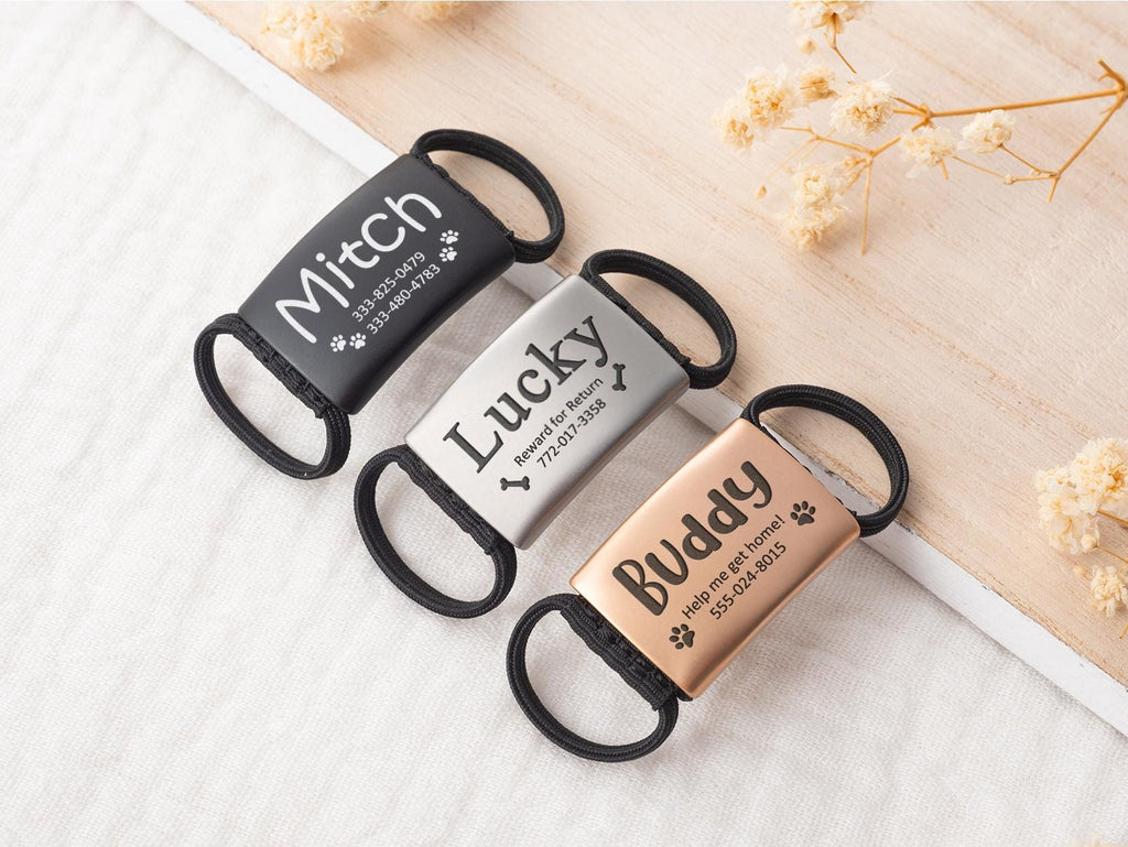Silent Slide-On Pet ID Tag, Personalized Stainless Steel Dog Cat Collar Tag