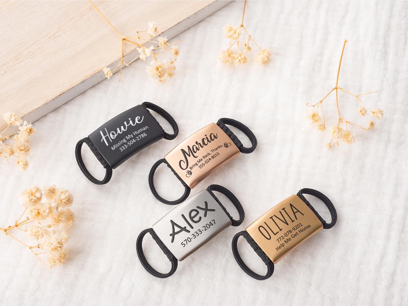 Silent Slide-On Pet ID Tag, Personalized Stainless Steel Dog Cat Collar Tag