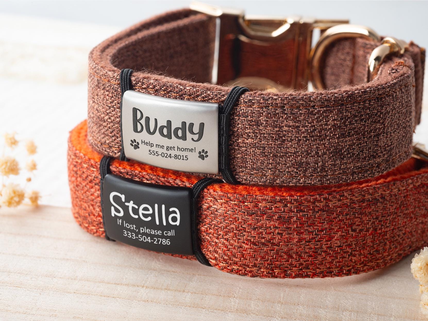 Silent Slide-On Pet ID Tag, Personalized Stainless Steel Dog Cat Collar Tag
