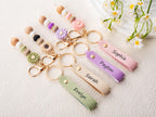 Personalized Daisy Keychain, Beaded Bag Charm, Custom Engraved Name
