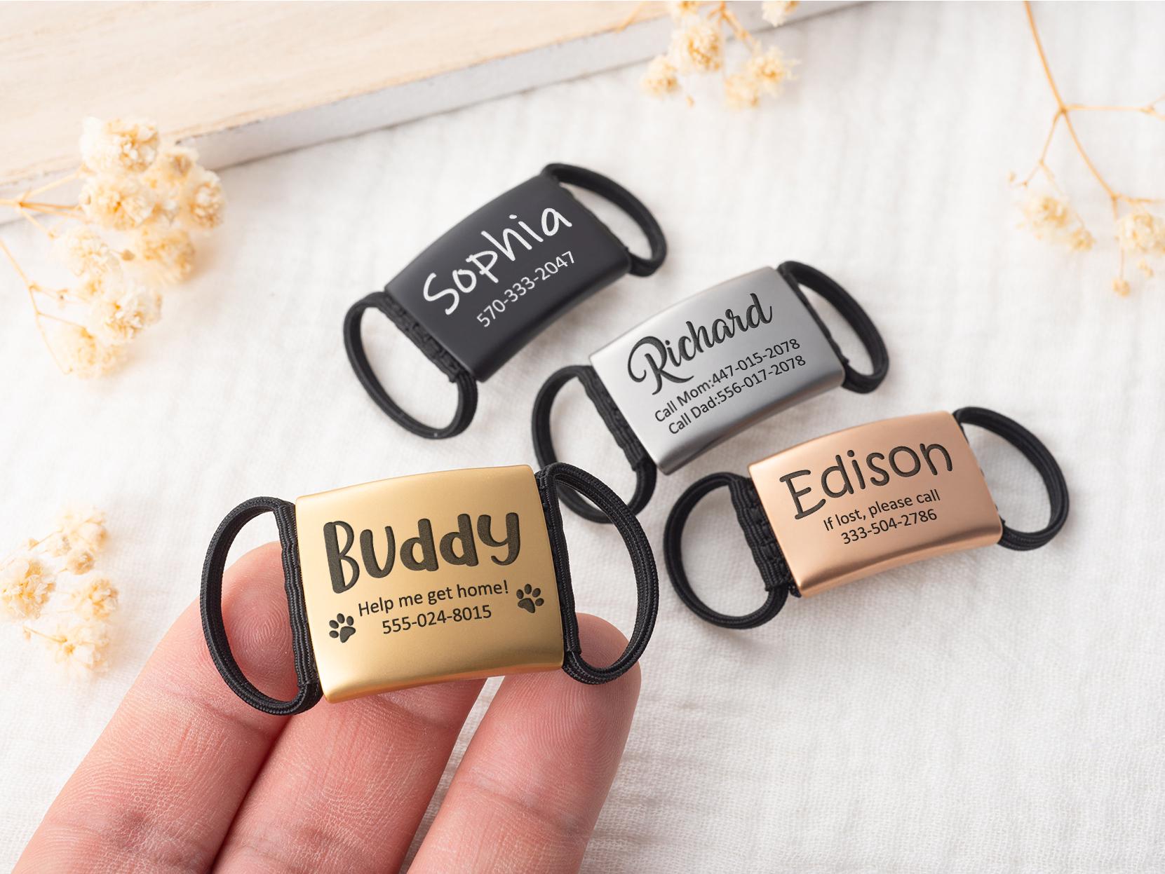 Silent Slide-On Pet ID Tag, Personalized Stainless Steel Dog Cat Collar Tag