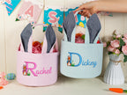 Personalized Embroidered Seersucker Easter Basket with Bunny Ears