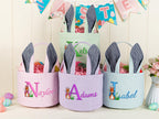 Personalized Embroidered Seersucker Easter Basket with Bunny Ears