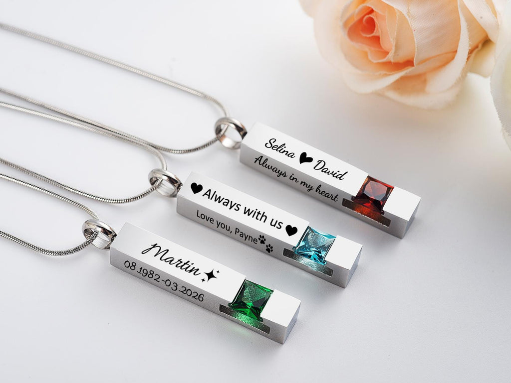 Personalized Cremation Urn Necklace: Engraved Memorial Jewelry for Ashes (Stainless Steel)