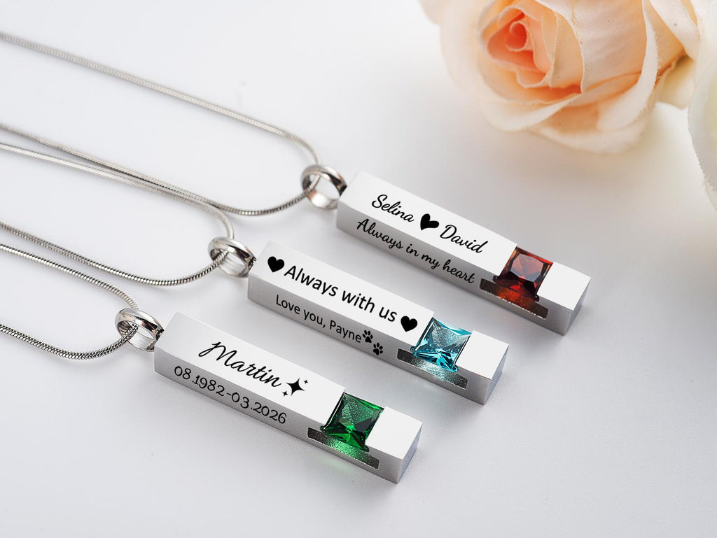 Personalized Cremation Urn Necklace – Stainless Steel Twisted Bar Memorial Pendant