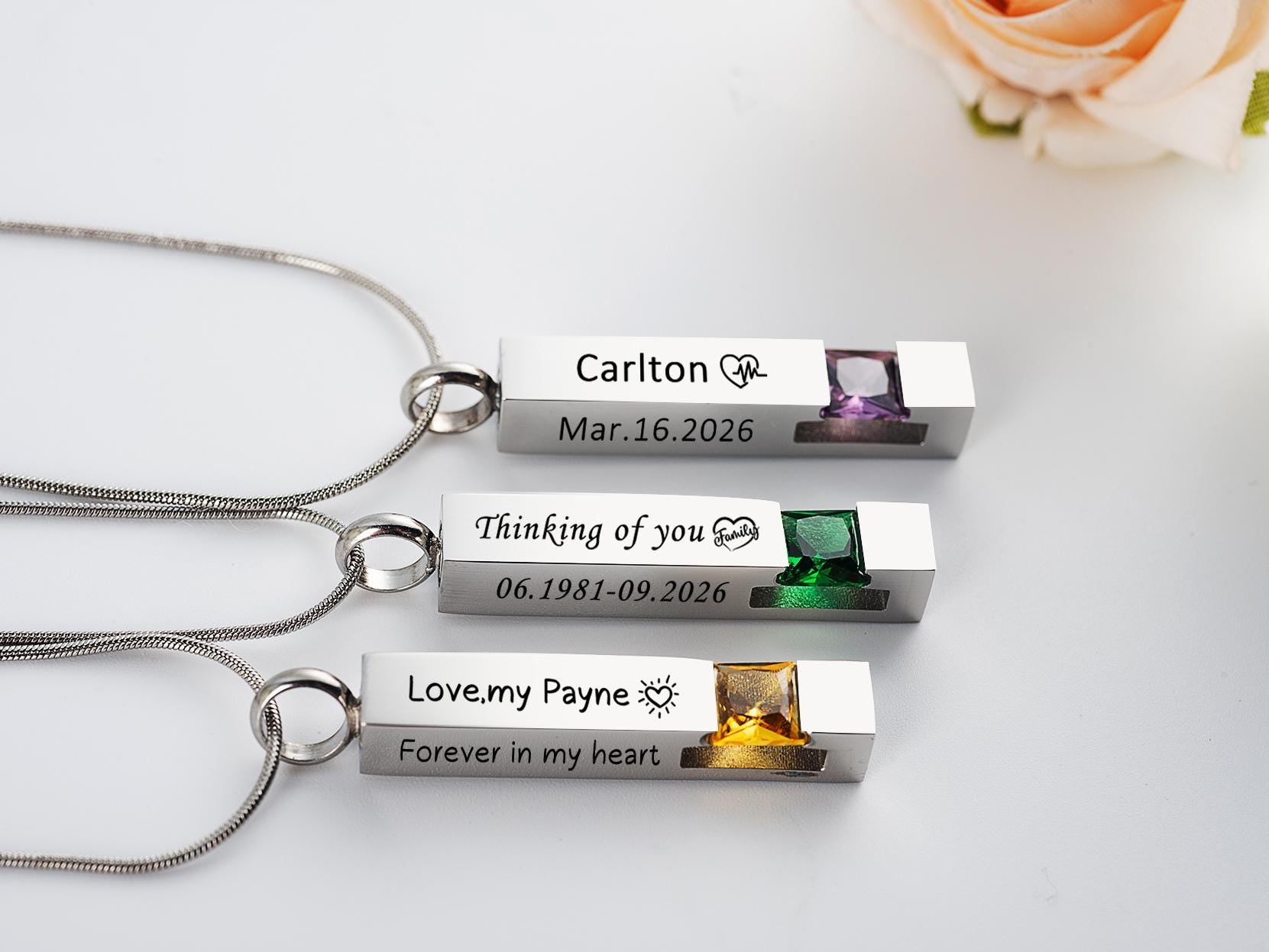 Personalized Cremation Urn Necklace: Engraved Memorial Jewelry for Ashes (Stainless Steel)