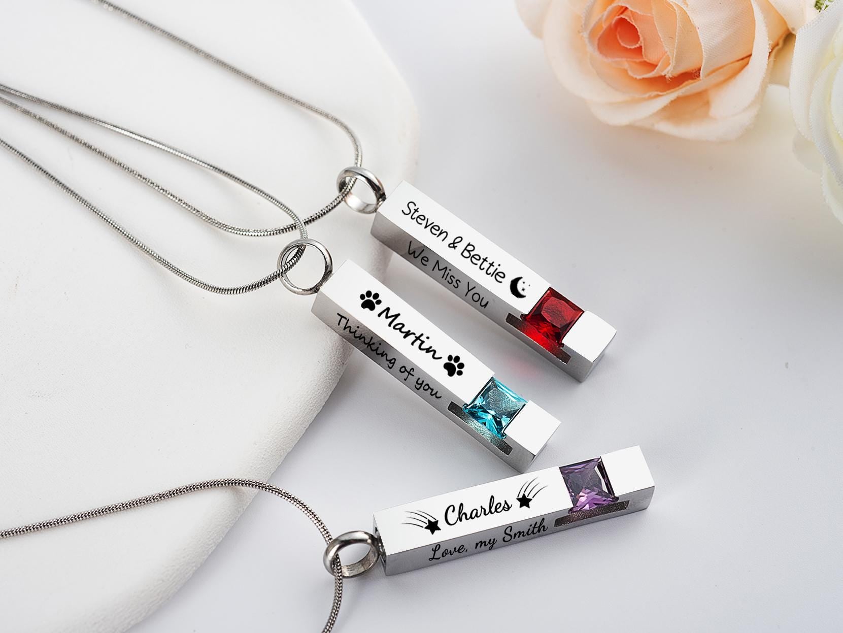 Personalized Cremation Urn Necklace – Stainless Steel Twisted Bar Memorial Pendant