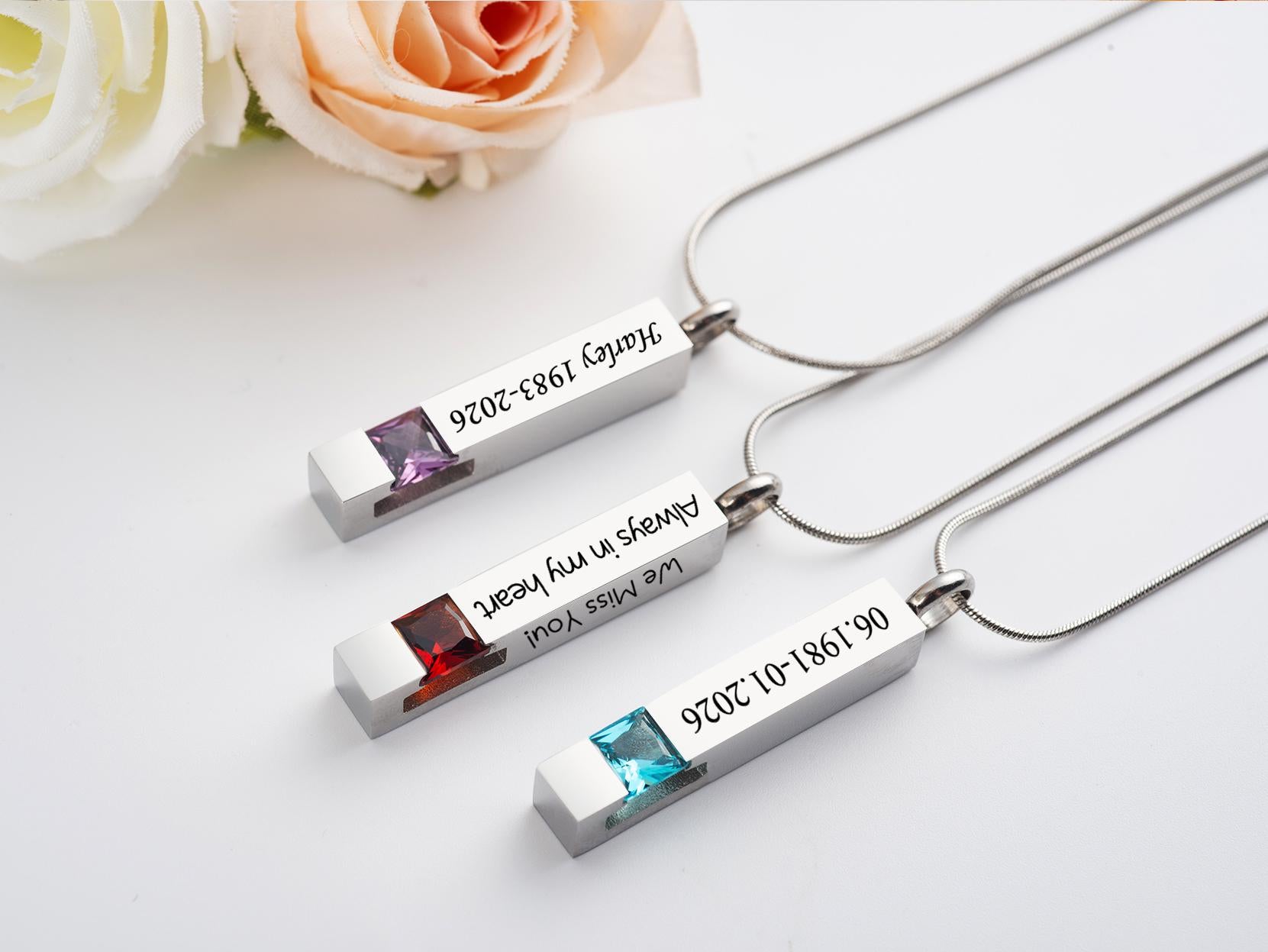 Personalized Cremation Urn Necklace – Stainless Steel Twisted Bar Memorial Pendant