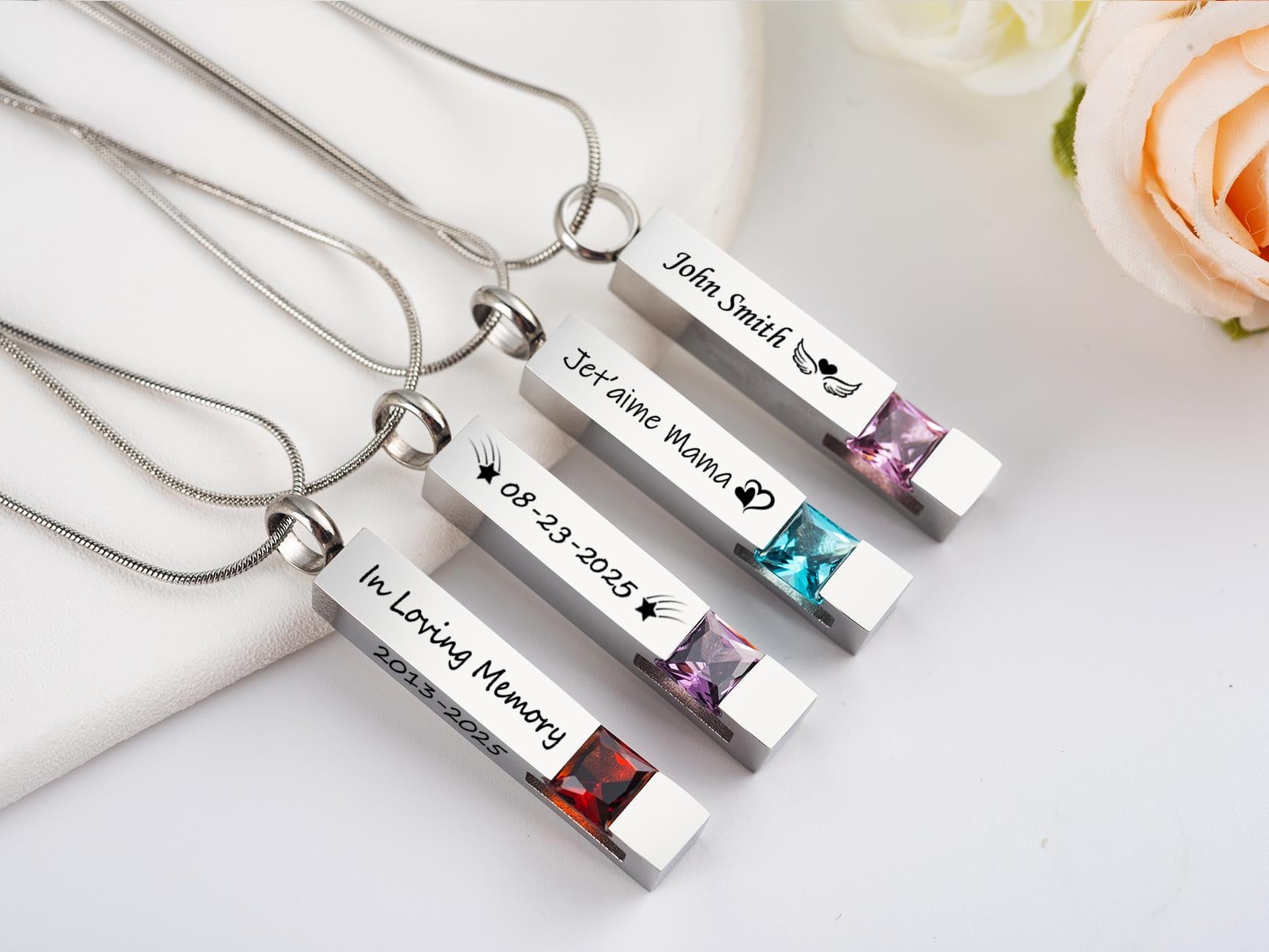 Personalized Cremation Urn Necklace: Engraved Memorial Jewelry for Ashes (Stainless Steel)