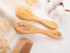 Personalized Wooden Baby Brush Comb Set, Engraved Name Hairbrush, Beech Wood, Baby Shower Gift