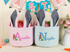Personalized Embroidered Seersucker Easter Basket with Bunny Ears