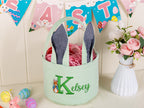 Personalized Embroidered Seersucker Easter Basket with Bunny Ears