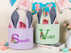 Personalized Embroidered Seersucker Easter Basket with Bunny Ears