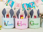 Personalized Embroidered Seersucker Easter Basket with Bunny Ears