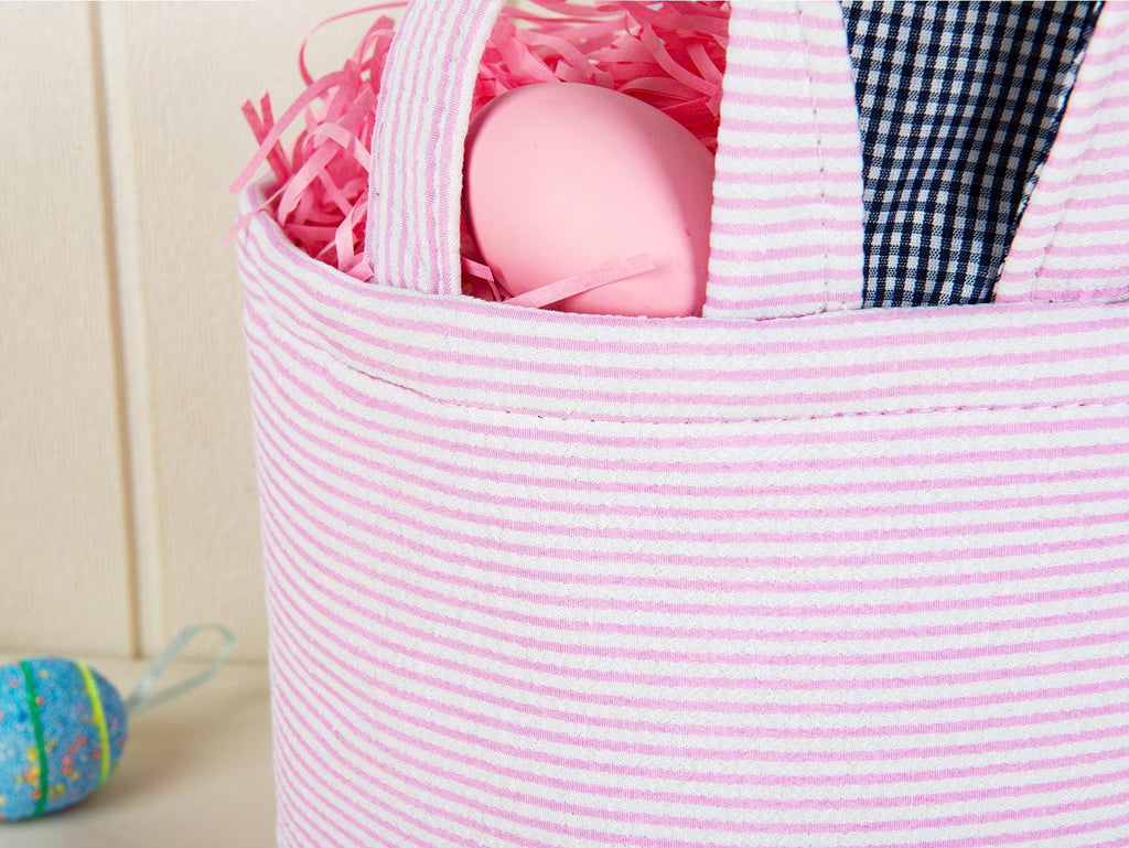 Personalized Embroidered Seersucker Easter Basket with Bunny Ears