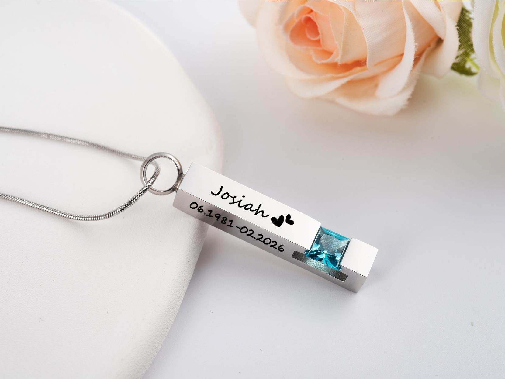 Personalized Cremation Urn Necklace: Engraved Memorial Jewelry for Ashes (Stainless Steel)