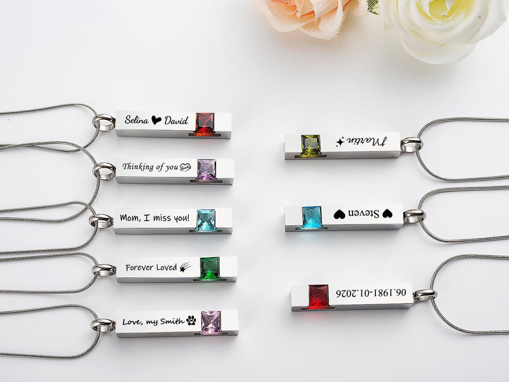 Personalized Cremation Urn Necklace: Engraved Memorial Jewelry for Ashes (Stainless Steel)