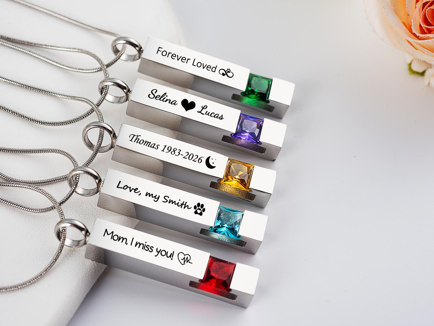 Personalized Cremation Urn Necklace – Stainless Steel Twisted Bar Memorial Pendant