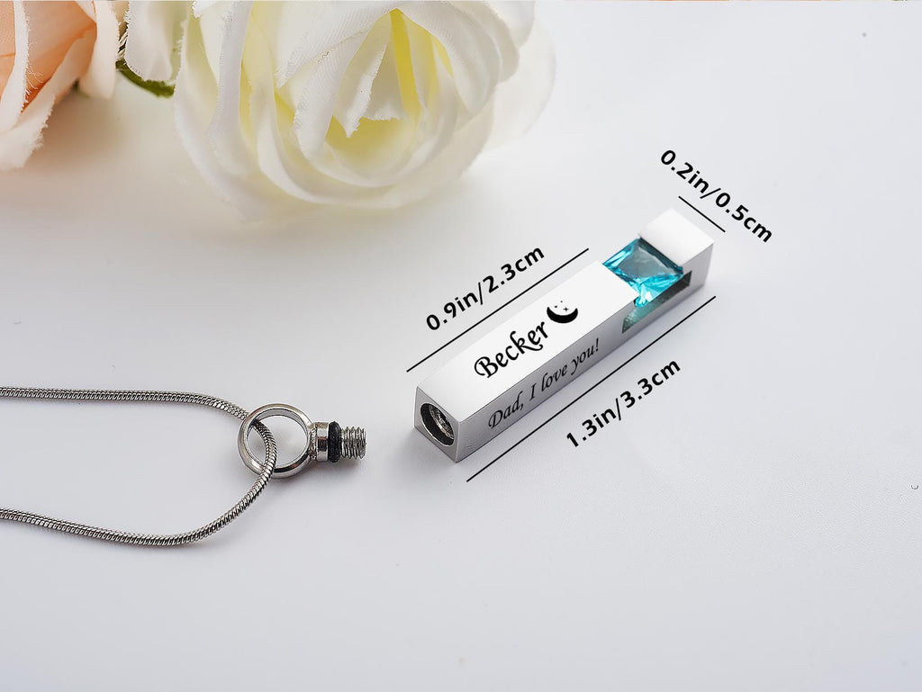 Personalized Cremation Urn Necklace: Engraved Memorial Jewelry for Ashes (Stainless Steel)