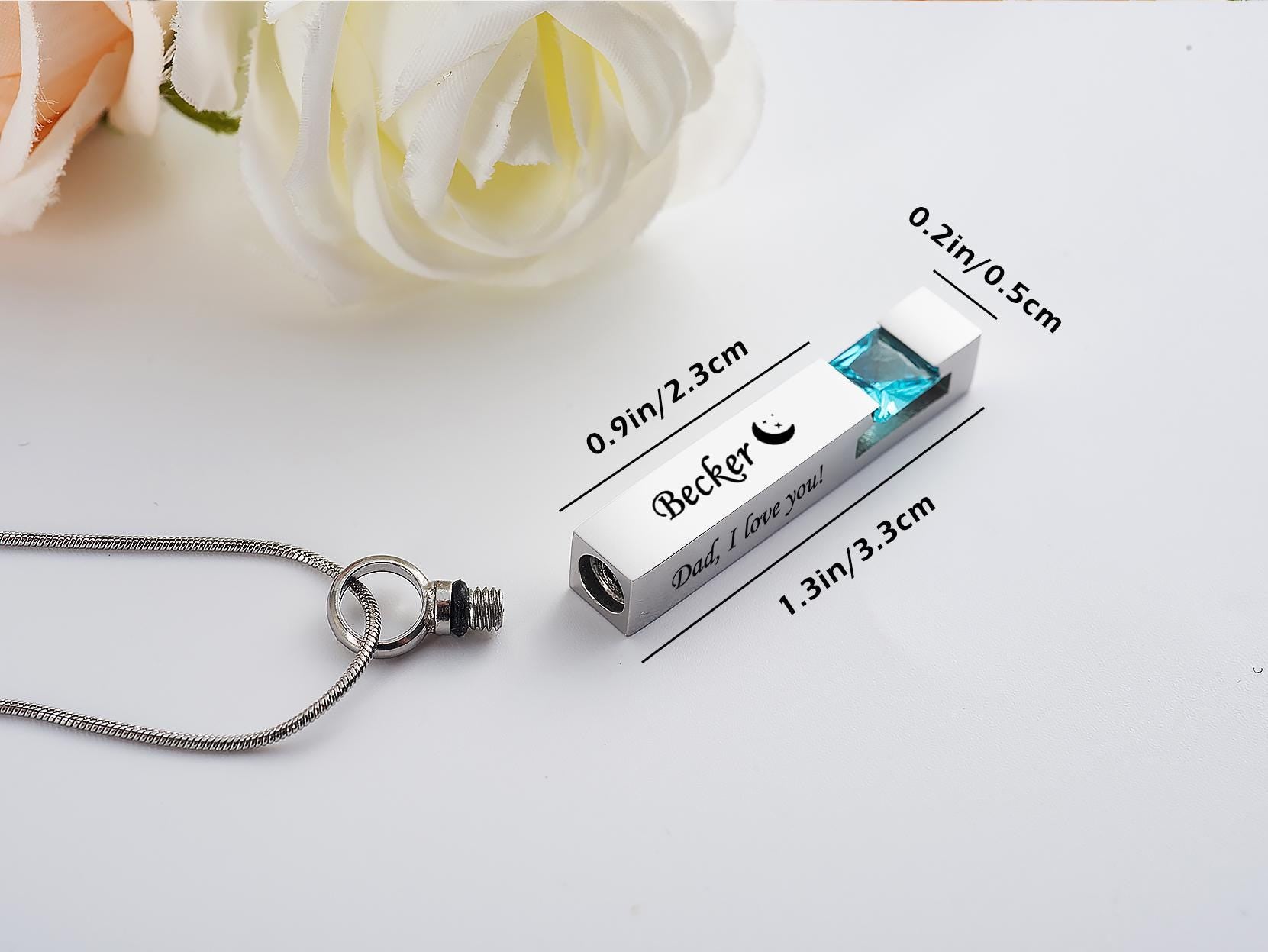 Personalized Cremation Urn Necklace: Engraved Memorial Jewelry for Ashes (Stainless Steel)