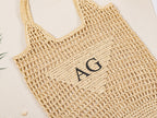 Personalized Raffia Beach Tote Bag, Hand-Woven Straw Bag, Embroidered Initials, Bridesmaid Gift
